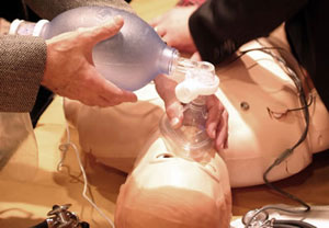 Students manually vent a task-trainer manikin
